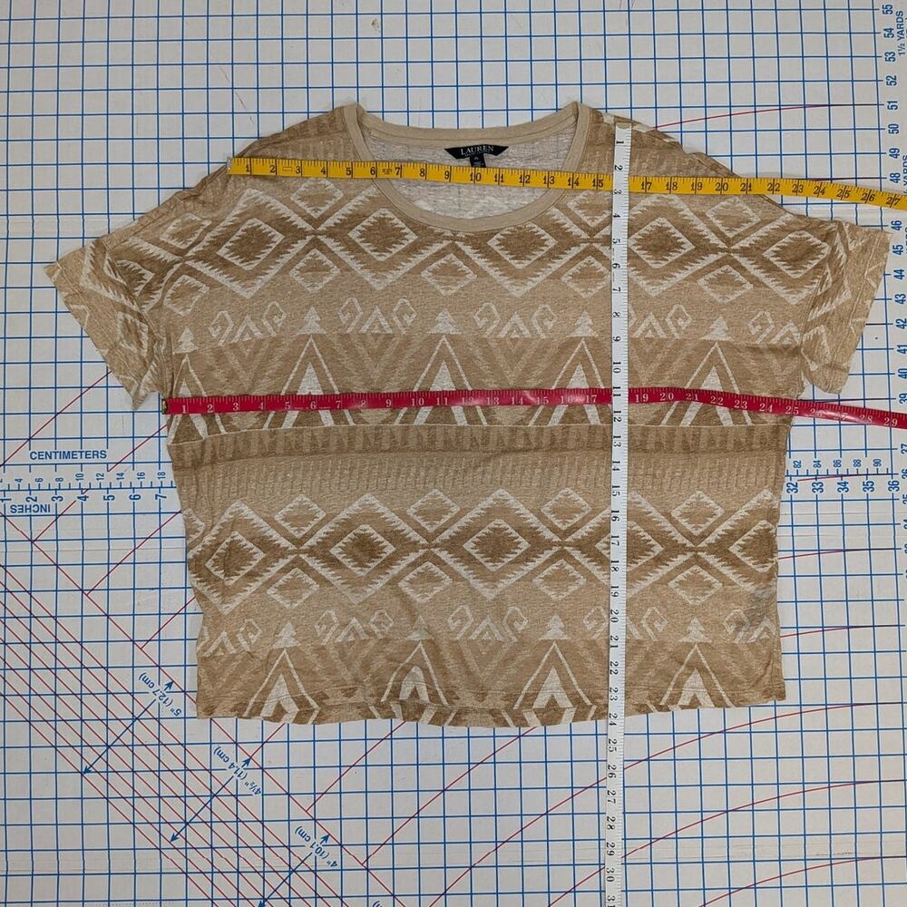 Lauren Ralph Lauren 100% linen beige brown tan geometric print top, size XL - Picture 6 of 7